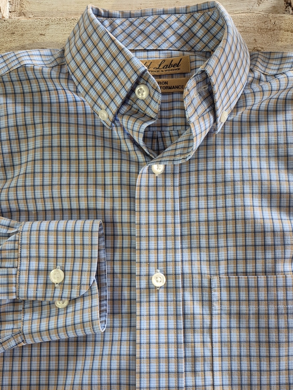 Gold Label Men's Blue and White Check Button-Down Dress Shirt